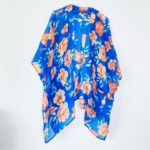 🍓 Arizona Jeans Sheer Floral Tropical Open Front Pockets Coverup Cardigan M/L